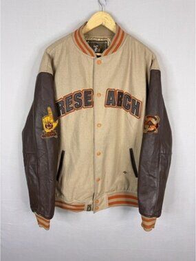 LRG Roots and Equipment Wool Leather Varsity Jacket Tan Brown 2XL RN103411